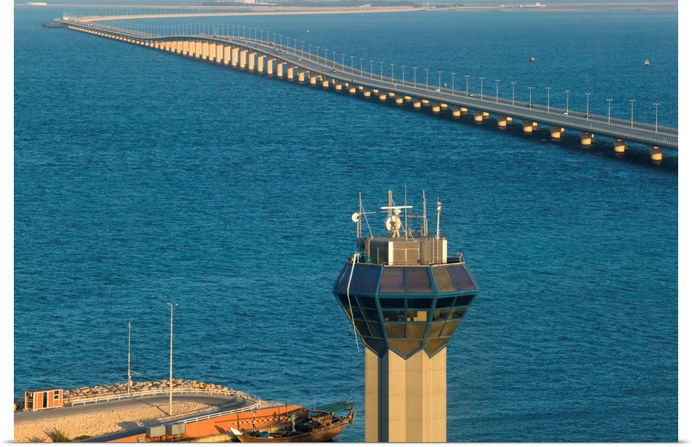 Observation tower and causeway in the sea, King Fahd Causeway, Bahrain