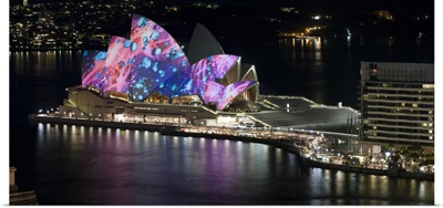 Opera house lit up at night, Sydney Opera House, Sydney, New South Wales, Australia