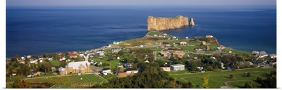 Overview of the town of Perce and Perce Rock