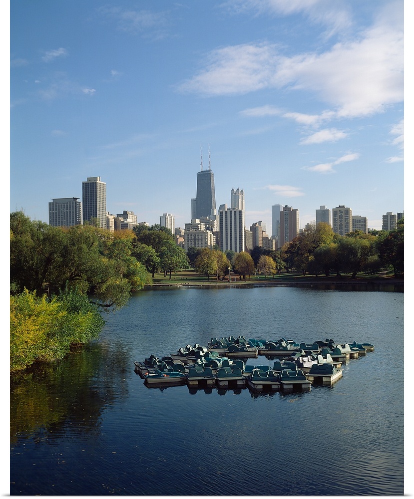 Paddleboats in the lagoon, Lincoln Park Lagoon, Lincoln Park, Chicago, Cook County, Illinois,