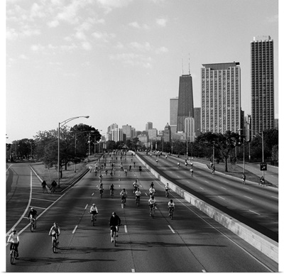 People cycling on a road, Bike The Drive, Lake shore Drive, Chicago, Illinois