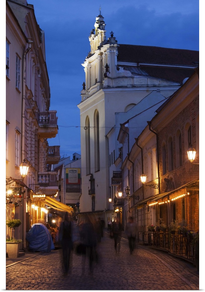 People on the street at dusk, Didzioji Street, Vilnius, Lithuania