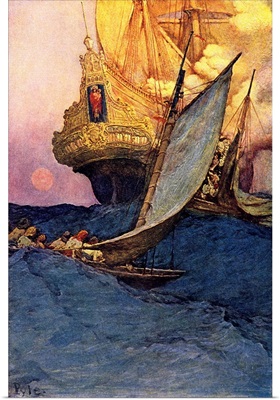 Pirate Ship Attacking Spanish Galleon In West Indies Illustration By Howard Pyle