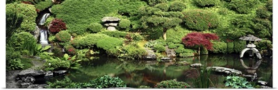 Pond in a formal garden, Japanese Tea Garden, Kozan-Ji, Yamagata, Japan