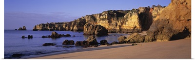 Portugal, Lagos, Algarve Region, Panoramic view of the beach and coastline