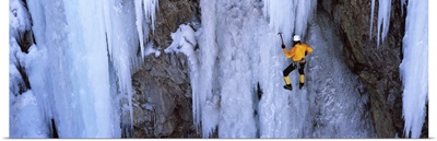 Rear view of a person ice climbing, Colorado