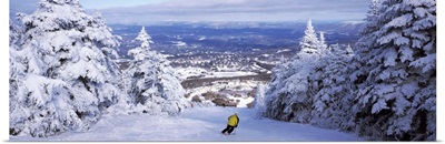 Rear view of a person skiing, Stratton Mountain Resort, Stratton, Windham County, Vermont