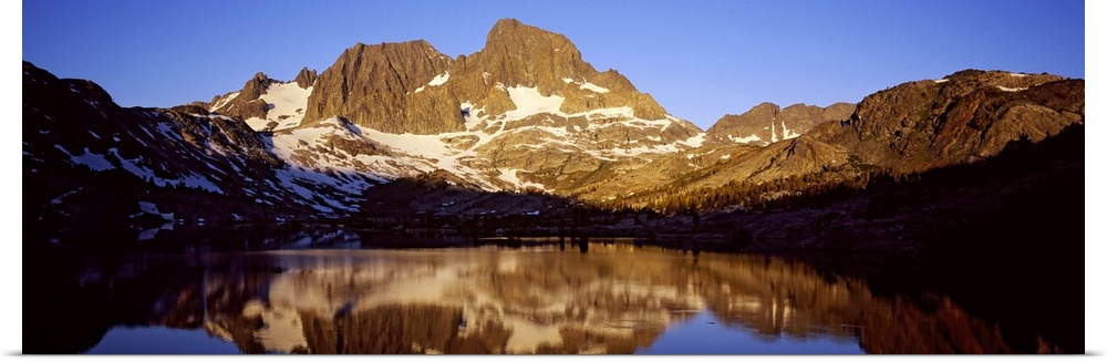 Reflection of a mountain in a lake, Banner Peak, Thousand Island Lake, Ansel Adams Wilderness, Californian Sierra Nevada, ...