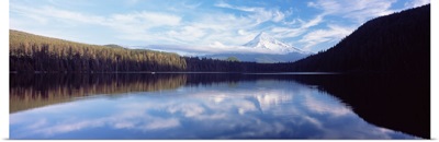 Reflection of clouds in a lake, Mt Hood viewed from Lost Lake, Mt. Hood National Forest, Hood River County, Oregon