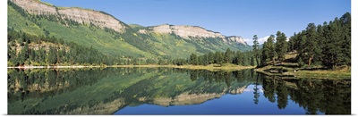 Reflection of mountains in a lake, Haviland Lake, Hermosa Cliffs, Colorado