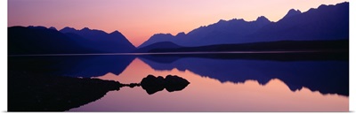 Reflection of mountains in water, Upper Kananaskis Lake, Peter Lougheed Provincial Park, Kananaskis Country, Canadian Rockies, Alberta, Canada