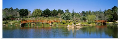 Reflection of trees and bridges in water, Japanese Gardens in Toowoomba City, Queensland, Australia