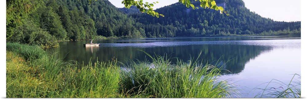 Reflection of trees in water, Bonlieu Lake, Jura, France