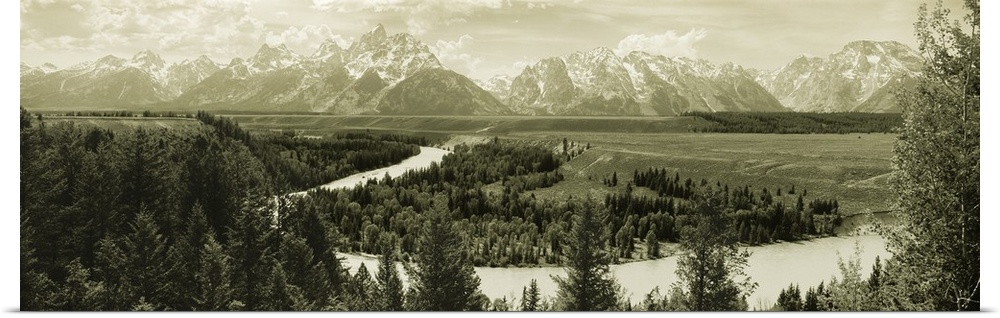 River flowing through a landscape with mountains in the background, Snake River, Grand Teton National Park, Wyoming