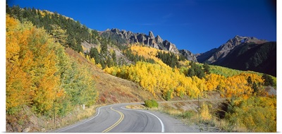 Road along a mountain range, Colorado State Highway 145, San Juan Mountains, Colorado,