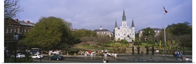 Road in front of a cathedral, Jackson Square, St. Louis Cathedral, New Orleans