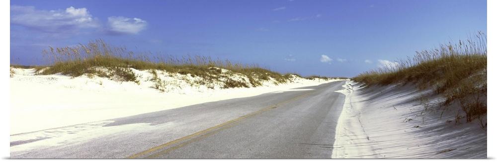 Road passing through sand dunes, Gulf Islands National Seashore, Pensacola, Florida