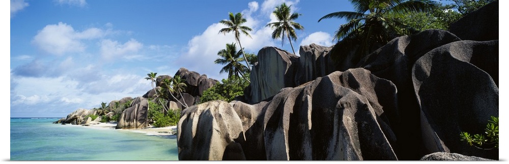 Rock formations on the beach, Anse Source Dargent Beach, La Digue Island, Seychelles