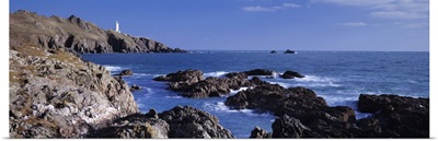 Rock formations on the coast Start Point Lighthouse South Devon Devon England