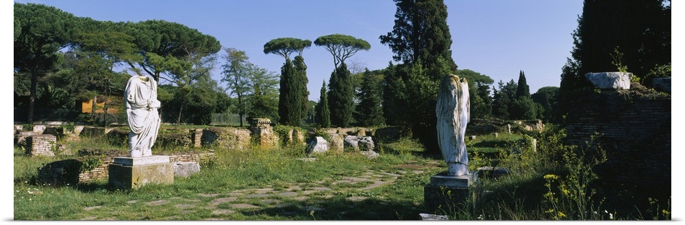 Ruins of statues in a garden, Ostia Antica, Rome, Italy
