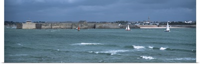 Sailboats in front of Vauban Citadel, Port-Louis, Morbihan, Brittany, France