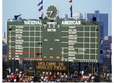 Scoreboard in a baseball stadium, Wrigley Field, Chicago, Cook County, Illinois