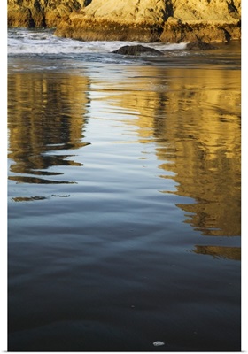 Sea stacks reflecting in calm water of Bandon Beach, Bandon Beach State Park, Oregon