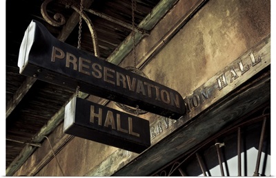 Signboard on a building, Preservation Hall, French Quarter, New Orleans, Louisiana