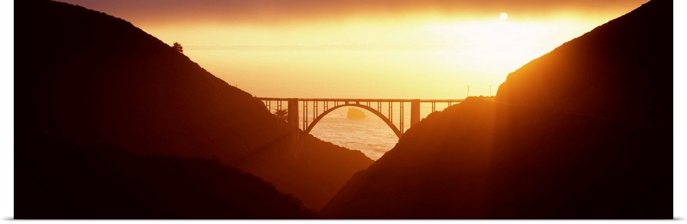 Silhouette of a bridge at sunset, Bixby Bridge, Big Sur, California,
