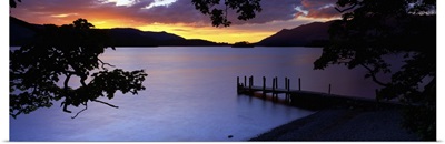 Silhouette Of A Jetty At Dusk, Ashness Gate Jetty, Lake District, England, United Kingdom