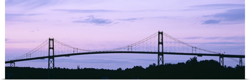 Silhouette of a suspension bridge across a river, Thousand Islands Bridge, St. Lawrence River, New York State