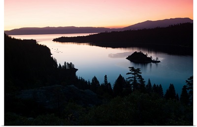 Silhouette of island in a lake, Fannette Island, Emerald Bay, Lake Tahoe, California