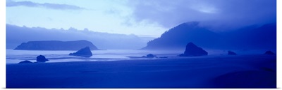 Silhouette of rock formations in the sea, Myers Creek Beach, Oregon