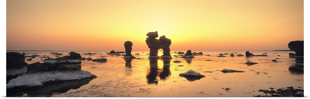 Silhouette of rocks on the beach, Faro, Gotland, Sweden