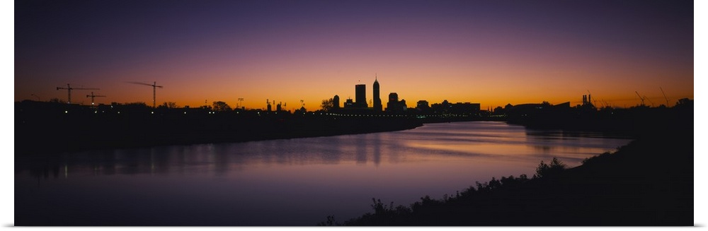 Silhouette of skyscrapers along the river, Indianapolis, Indiana