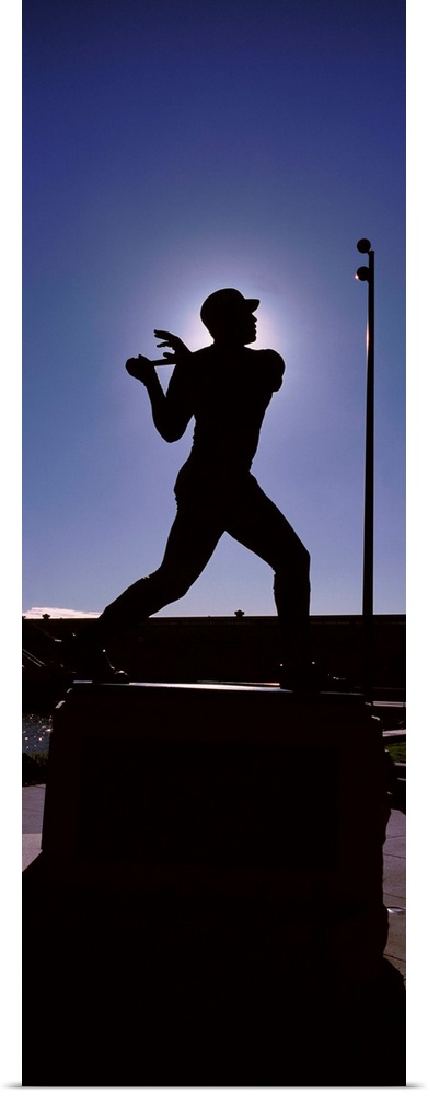Silhouette of Willie Mays statue, San Francisco, California, USA