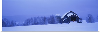 Silo on a snowcapped landscape, Vermont, New England
