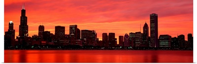 Skyline at sunset Chicago IL