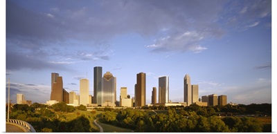 Skyscrapers against cloudy sky, Houston, Texas