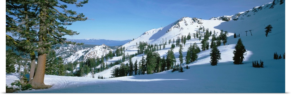 Snow covered hills, Lake Tahoe