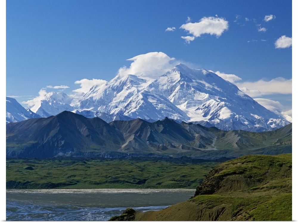 Snow-covered Mount McKinley, blue sky, Denali National Park, Alaska