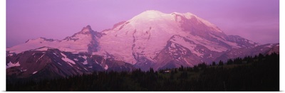 Snow covered mountain at sunrise, Mt Rainier, Washington State