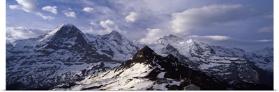 Snow covered mountains Mt Eiger Mt Monch Mt Jungfrau Mt Tschuggen Mt Mannlichen Grindelwald Bernese Oberland Switzerland