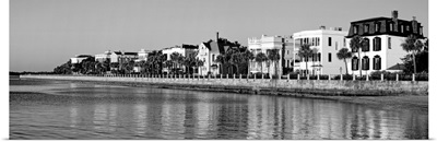 South Carolina, Charleston, View of buildings along the waterfront (Black And White)
