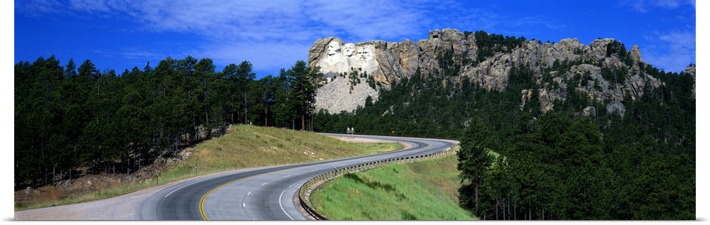 A panorama of South Dakota's famous sculpture Mount Rushmore.