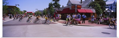 Spectators watching a bicycle race, Grand Rapids, Kent County, Michigan