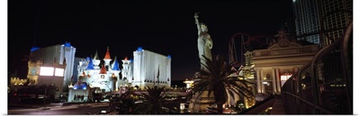 Statue in front of a hotel, New York New York Hotel, Excalibur Hotel And Casino, The Las Vegas Strip, Las Vegas, Nevada