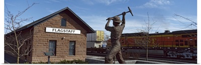 Statue in front of a railroad depot, Flagstaff, Coconino County, Arizona