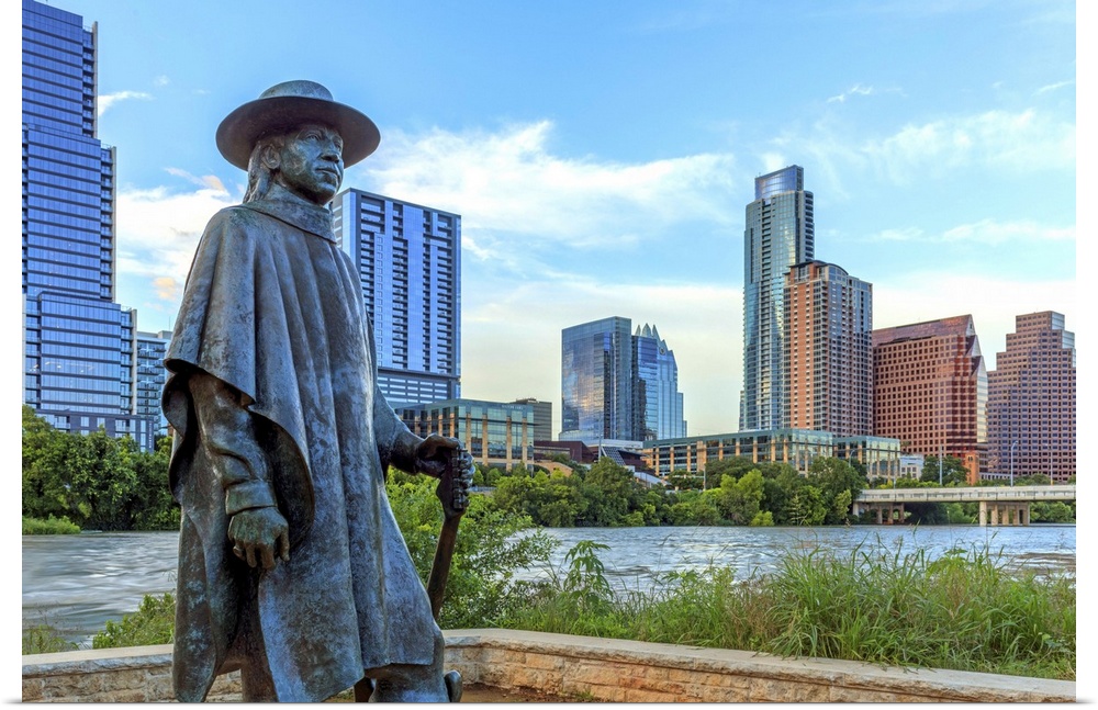 Statue of Stevie Ray Vaughan on the shore of Lady Bird Lake in downtown Austin, Texas, USA.