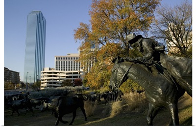 Statues in a park, Cattle Drive Sculpture, Pioneer Plaza, Dallas, Texas